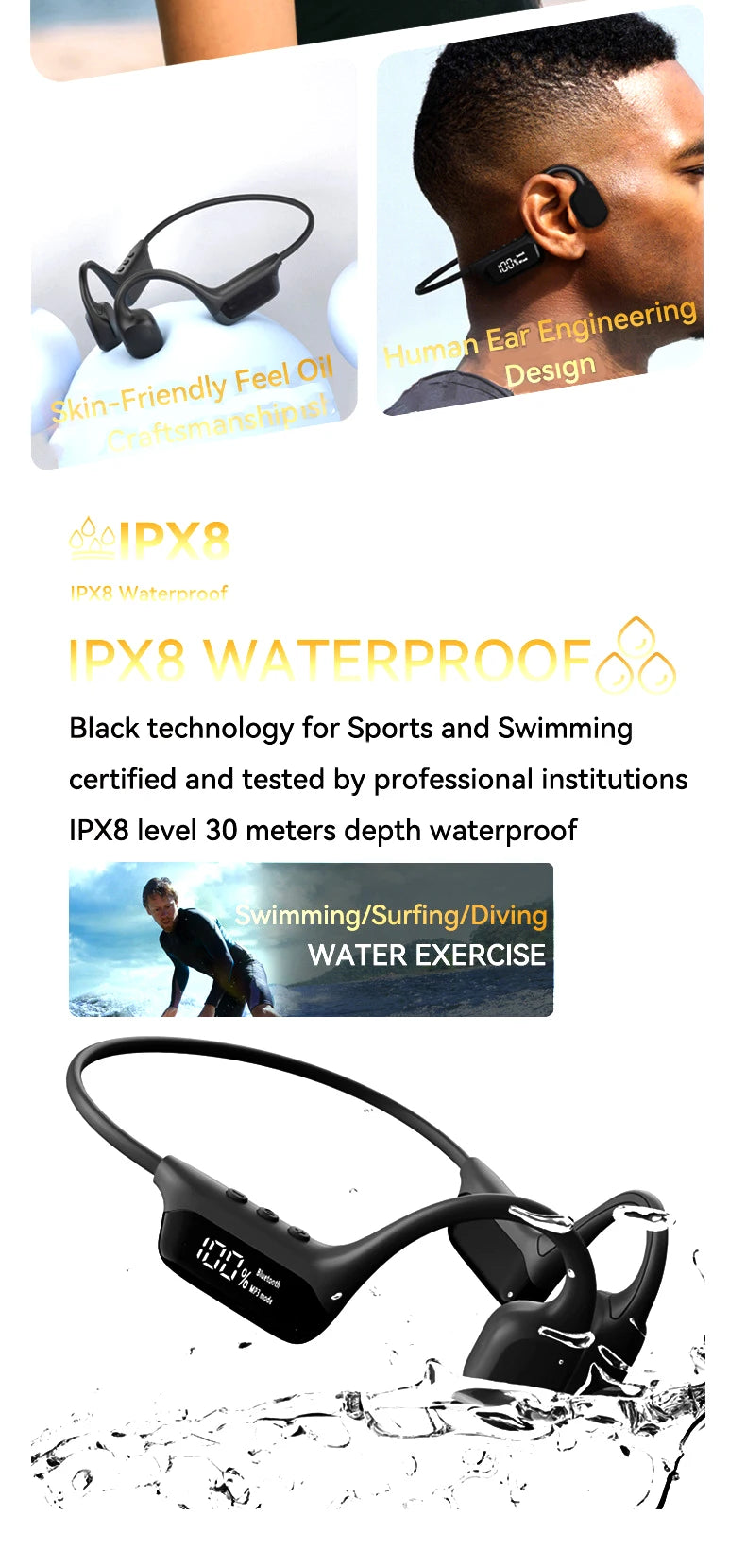 XIAOMI MIJIA Swimming Bone Conduction Earphones Bluetooth Wireless Hifi Headphone IPX8 Waterproof 32GB MP3 Player Mic Headset