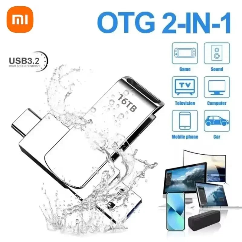 Xiaomi USB 3.2 16TB USB Flash Drive Memory Type-c 2-In-1 8TB 16TB OTG Pendrive 4TB High Speed Flash Disk 2TB For Computer Laptop