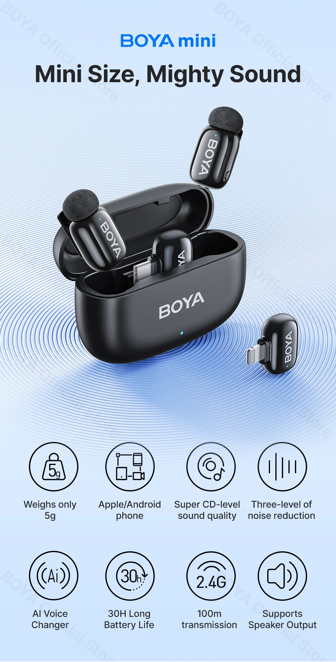 BOYA BOYA Mini Wireless Lavalier Lapel Microphone for iPhone iPad Android Type-C Phone Live Broadcast Audio Video Recording Vlog