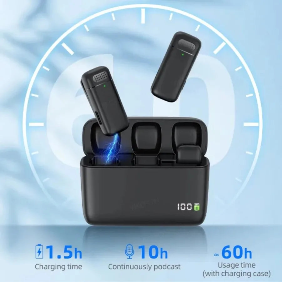 Wireless Lavalier Microphone Mini Portable Noise Reduction Audio Video Recording Microphone For iPhone Android With Charging Box