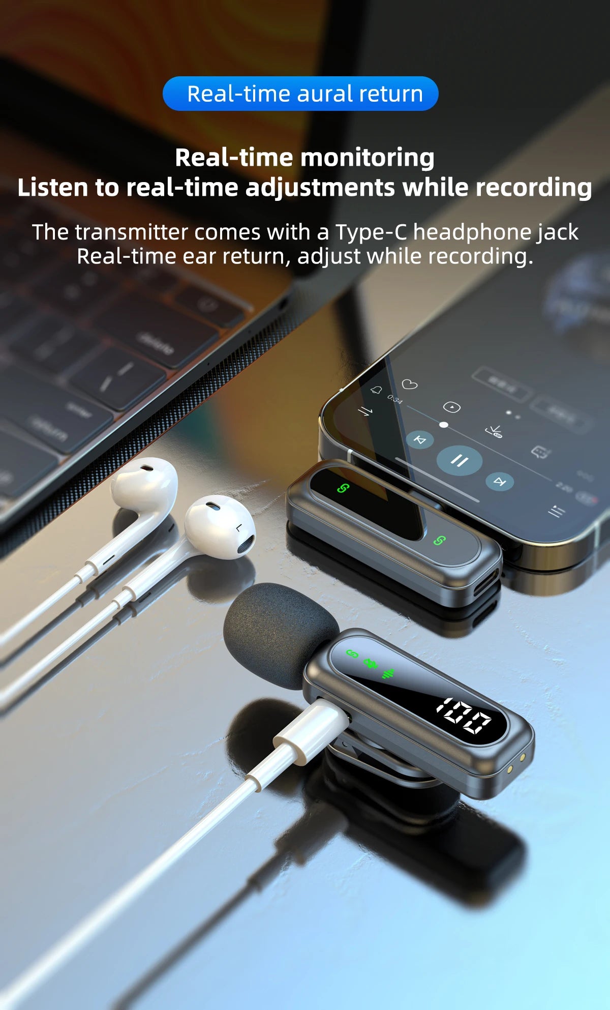 Xiaomi Mijia Wireless Lavalier Lapel Microphone Portable Noise Reduction Audio Recording Type-C for iPhone15-16 Android PC Live