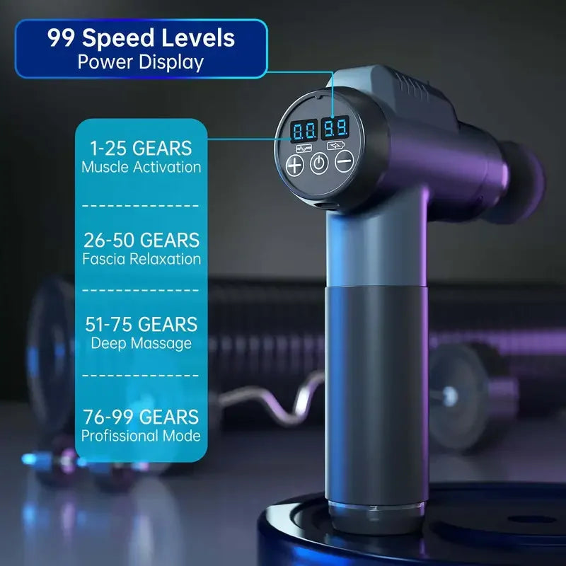 1200-9800 rpm High-Power Deep Muscle Massage Gun Electric Massager with 8 Heads For Body Neck Back Leg Fitness Tool 30 Levels
