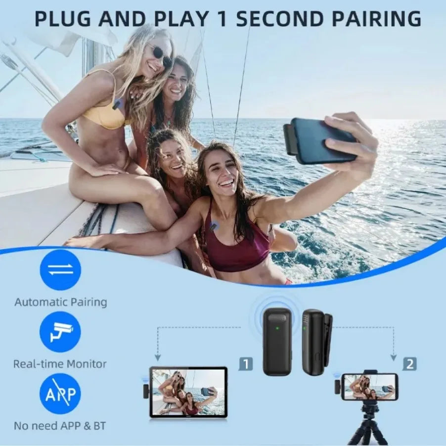 Wireless Lavalier Microphone Mini Portable Noise Reduction Audio Video Recording Microphone For iPhone Android With Charging Box