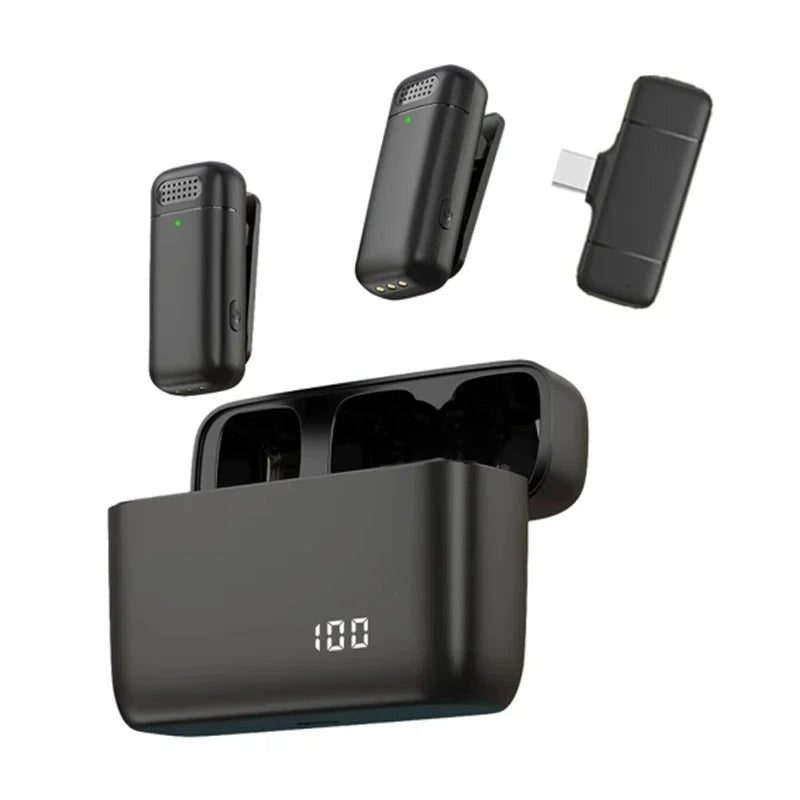 Wireless Lavalier Microphone Mini Portable Noise Reduction Audio Video Recording Microphone For iPhone Android With Charging Box