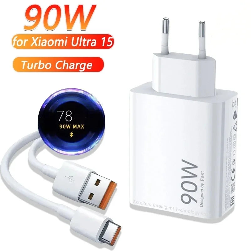 Xiaomi 90W Charger Fast Charge Quick USB 3.0 Type- C Charging Cable EU Charge Adapter For Redmi Note 13 Xiaomi 15 14 Ultra