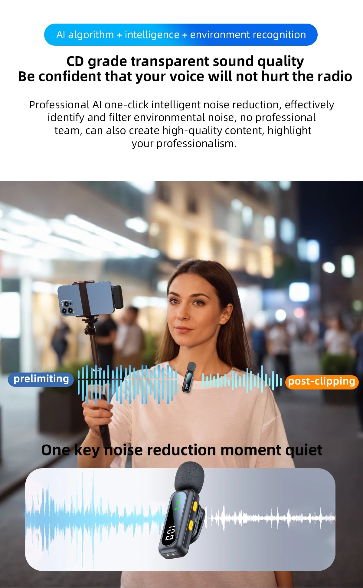 Xiaomi Mijia Wireless Lavalier Lapel Microphone Portable Noise Reduction Audio Recording Type-C for iPhone15-16 Android PC Live