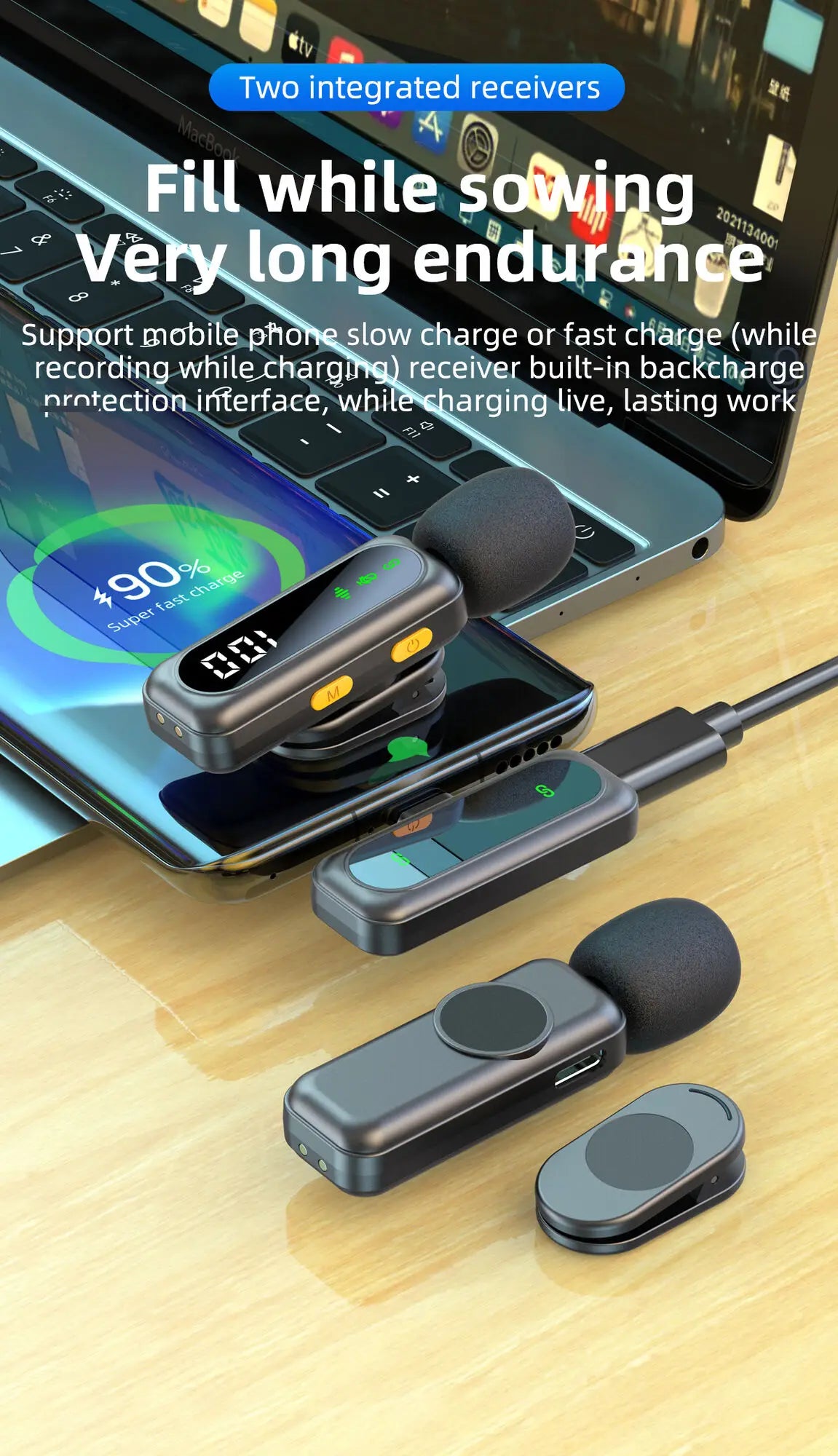 Xiaomi Mijia Wireless Lavalier Lapel Microphone Portable Noise Reduction Audio Recording Type-C for iPhone15-16 Android PC Live