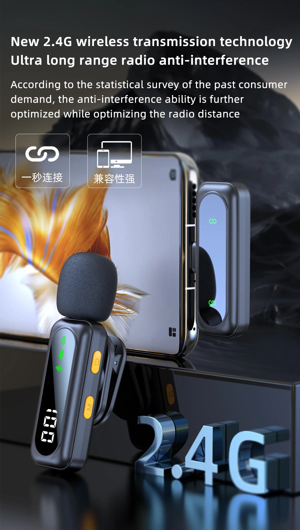 Xiaomi Mijia Wireless Lavalier Lapel Microphone Portable Noise Reduction Audio Recording Type-C for iPhone15-16 Android PC Live