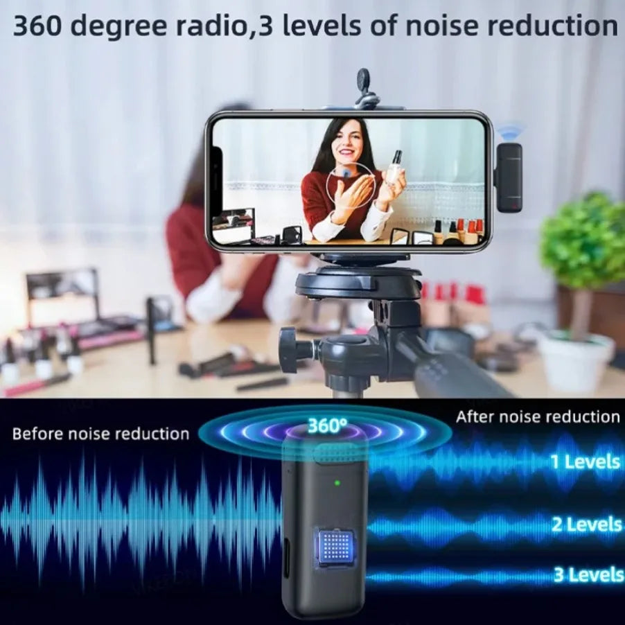 Wireless Lavalier Microphone Mini Portable Noise Reduction Audio Video Recording Microphone For iPhone Android With Charging Box