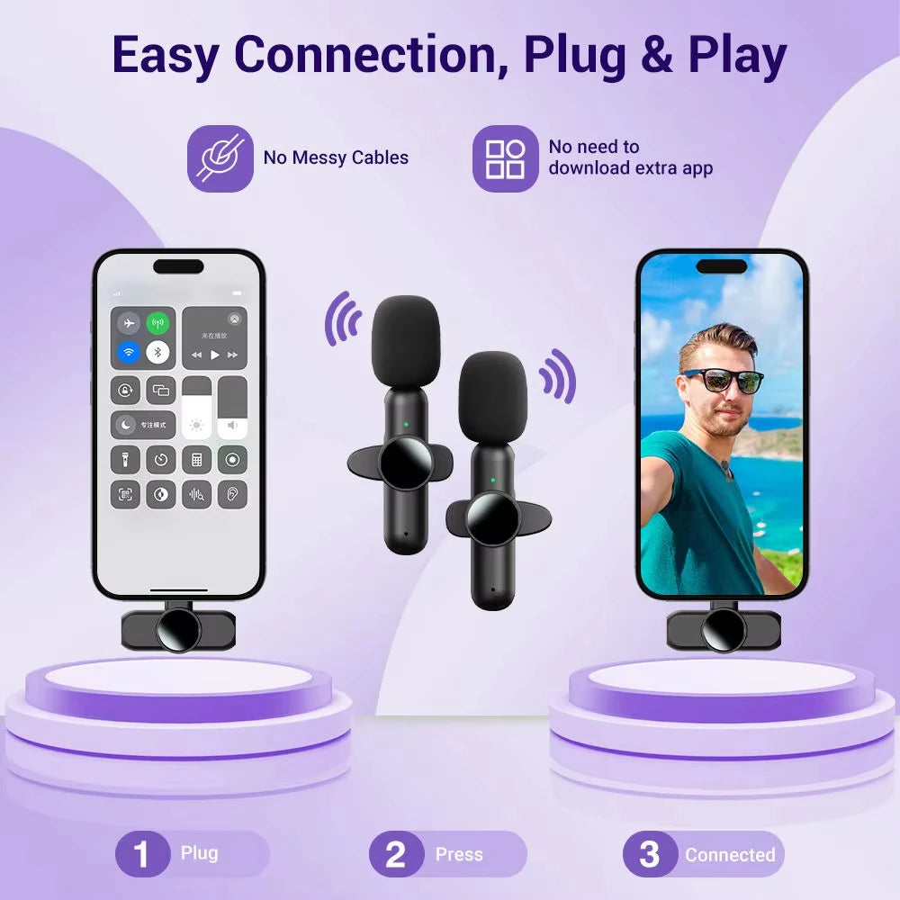 Xiaomi Wireless Lavalier Microphone Mini Portable Smart Noise Reduction Video Recording Microphone for iPhone Android Lapel Mic