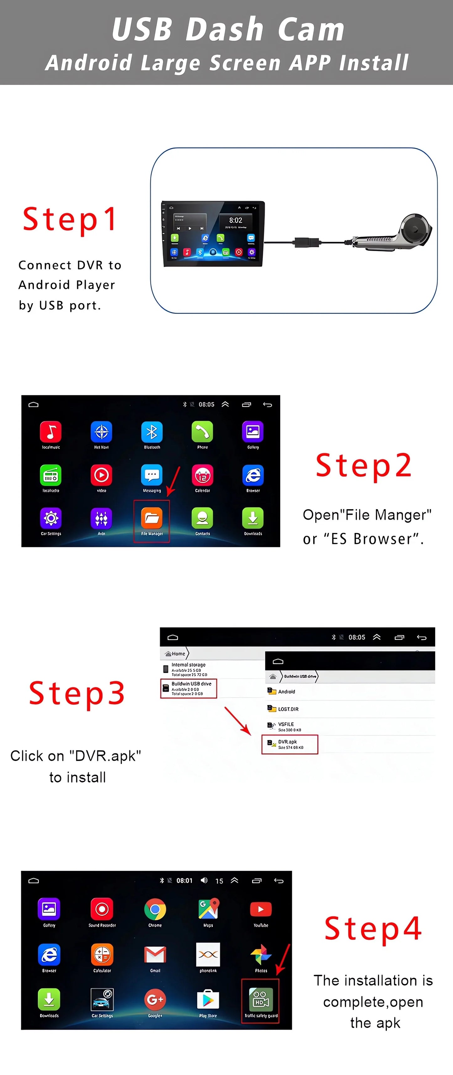 USB Car DVR For Android Media Navigator Dash cam HD Camera Driving Recorder Comes with ADAS Driving Assistance Function