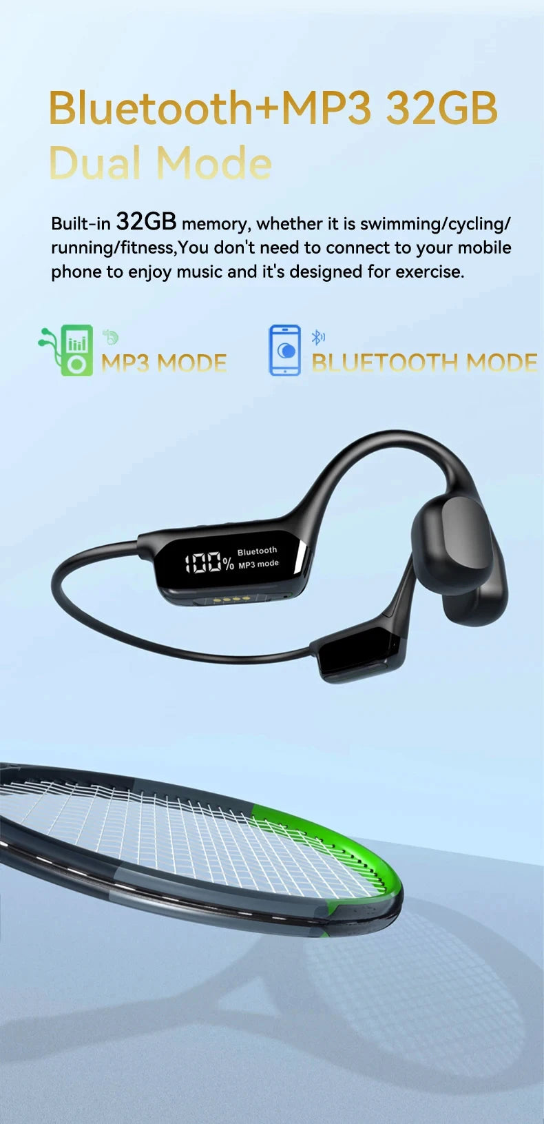 XIAOMI MIJIA Swimming Bone Conduction Earphones Bluetooth Wireless Hifi Headphone IPX8 Waterproof 32GB MP3 Player Mic Headset