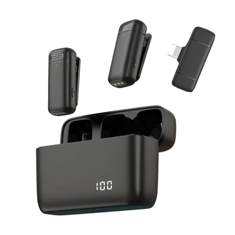 Wireless Lavalier Microphone Mini Portable Noise Reduction Audio Video Recording Microphone For iPhone Android With Charging Box