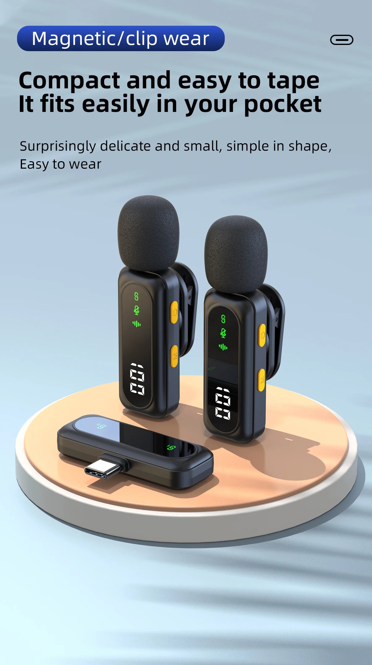 Xiaomi Mijia Wireless Lavalier Lapel Microphone Portable Noise Reduction Audio Recording Type-C for iPhone15-16 Android PC Live