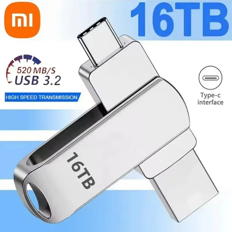 Xiaomi USB 3.2 16TB USB Flash Drive Memory Type-c 2-In-1 8TB 16TB OTG Pendrive 4TB High Speed Flash Disk 2TB For Computer Laptop
