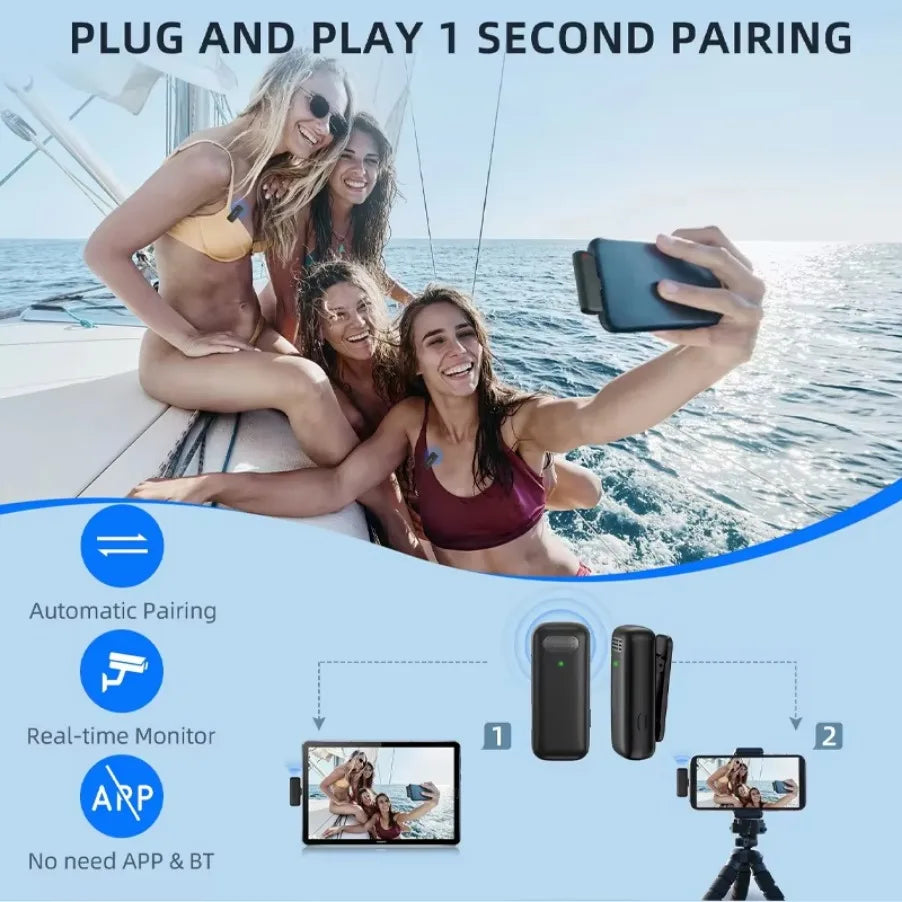 Wireless Lavalier Microphone Mini Portable Noise Reduction Audio Video Recording Microphone For iPhone Android With Charging Box