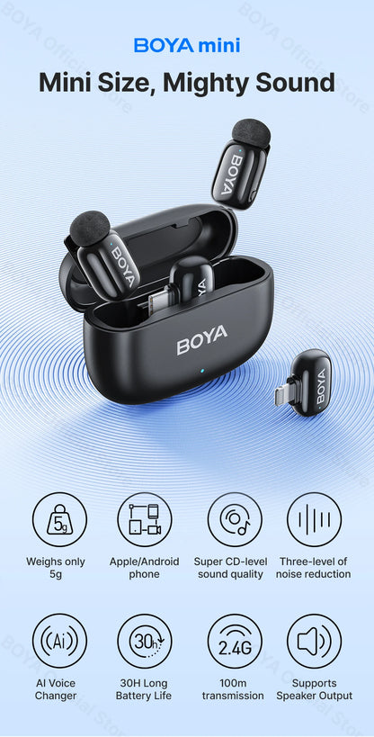 BOYA BOYA Mini Wireless Lavalier Lapel Microphone for iPhone iPad Android Type-C Phone Live Broadcast Audio Video Recording Vlog