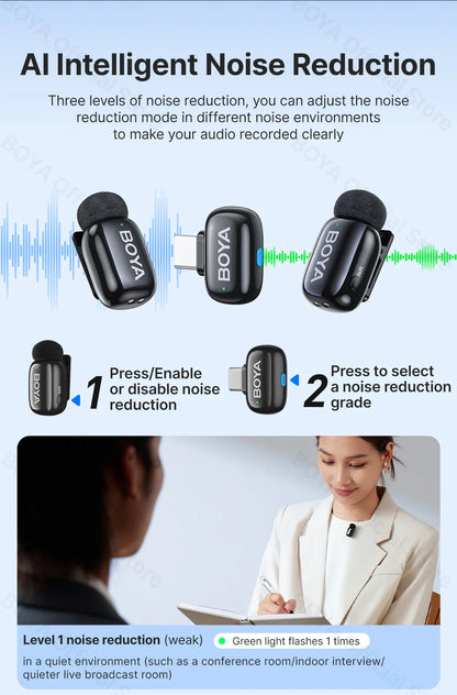 BOYA BOYA Mini Wireless Lavalier Lapel Microphone for iPhone iPad Android Type-C Phone Live Broadcast Audio Video Recording Vlog