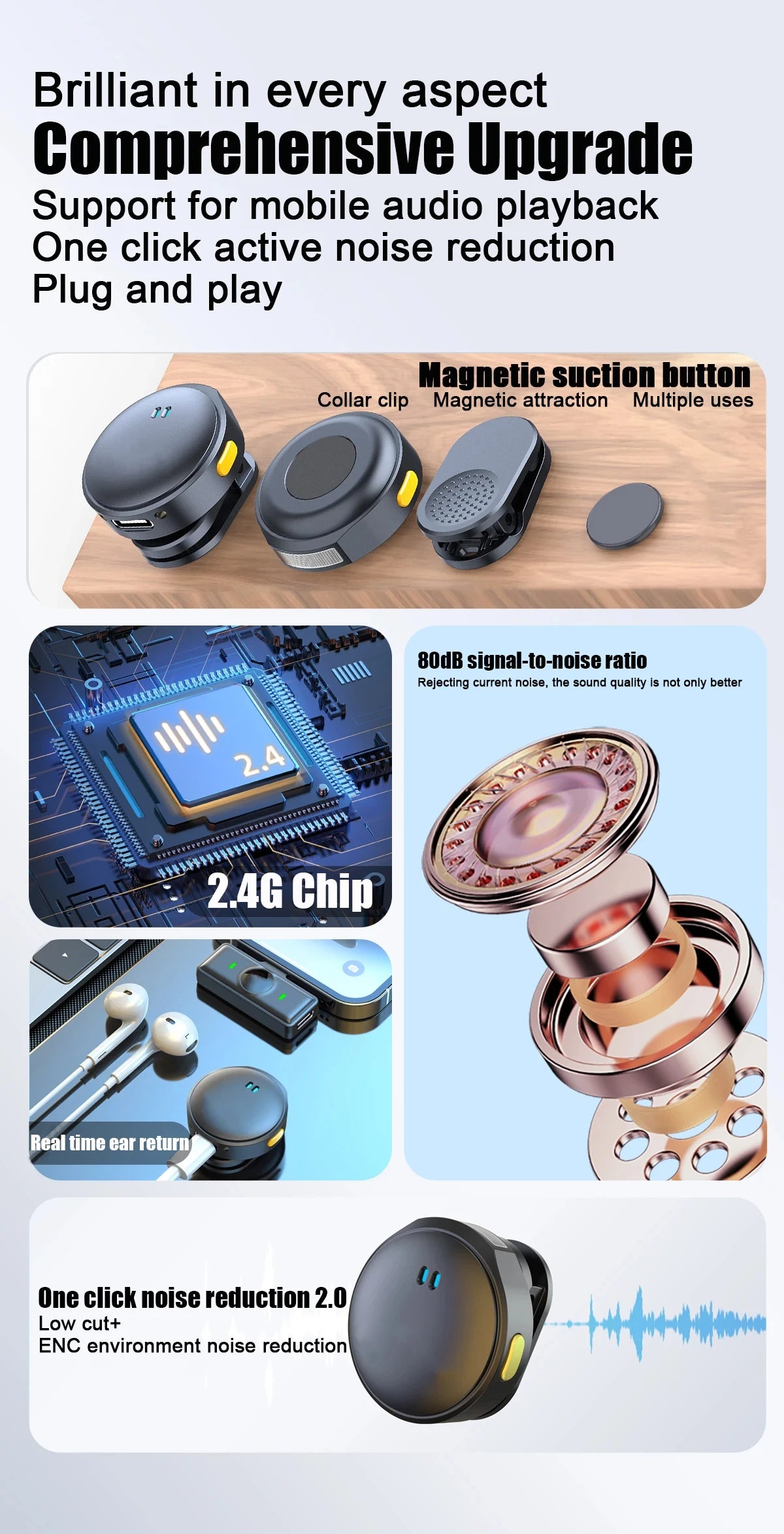 Xiaomi Lavalier Microphone Wireless Microphone Magnetic Suction Microphone With Charging Case For Video Recording Plug and Play