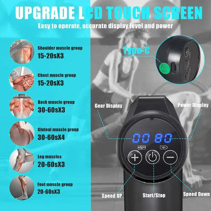 1200-9800 rpm High-Power Deep Muscle Massage Gun Electric Massager with 8 Heads For Body Neck Back Leg Fitness Tool 30 Levels