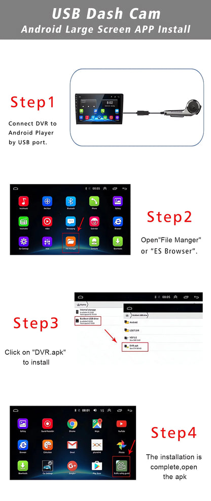 USB Car DVR For Android Media Navigator Dash cam HD Camera Driving Recorder Comes with ADAS Driving Assistance Function