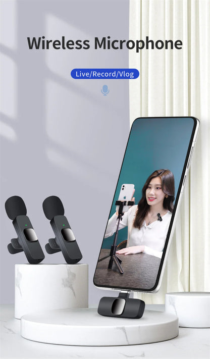 Lavalier Wireless Bluetooth Microphone Portable Audio Video Recording Mini Mic For iPhone Live Broadcast Gaming Phone Type-C